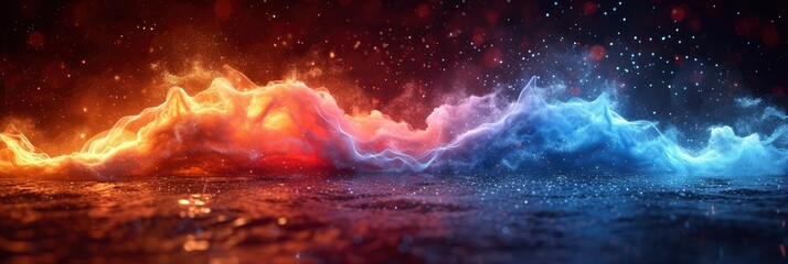 Red Blue White Fluid Colors Wave On Black Grainy, Background Image, Background For Banner, HD
