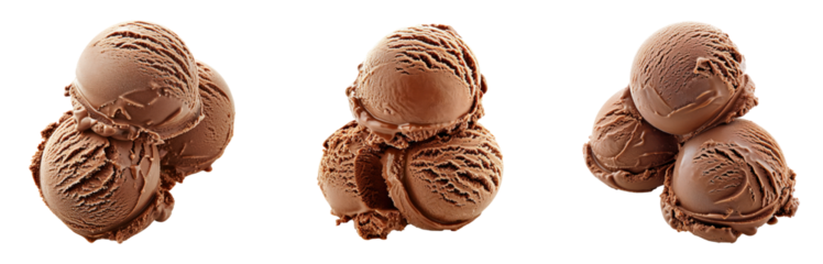 Yummy Chocolate Ice Cream Scoops Stacked isolated on transparent background