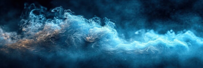 Teal Blue Blurry Smoke Wave On Black Background, Background Image, Background For Banner, HD