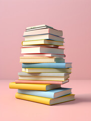 3d illustration of a stack of colorful books on a pastel color modern background, learning, school, studying trendy minimalistic icon concept