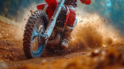 mountain motocross race in dirt track in day tim