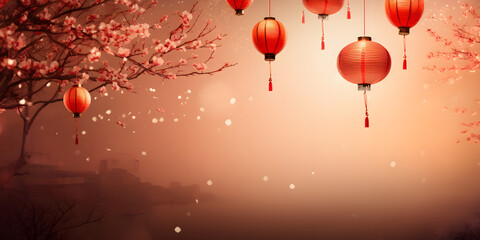 Fototapeta na wymiar Red lantern lighting at night on Chinese new year red backgroundChinese Chinese Chinese New Year background with sky lantNew Year Theme Greeting Card BackgroundNew Year Theme Greeting Card Background 
