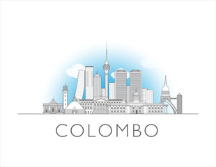 Obraz premium Colombo, Sri Lanka cityscape line art style vector illustration