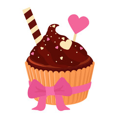 Tasty cupcake for Valentine's Day on white background