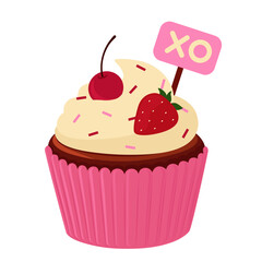 Yummy cupcake for Valentine's Day on white background