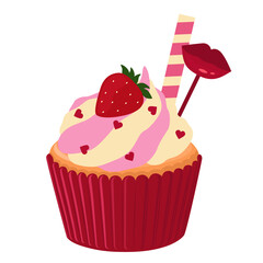 Tasty strawberry cupcake for Valentine's Day on white background