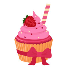 Tasty strawberry cupcake for Valentine's Day on white background