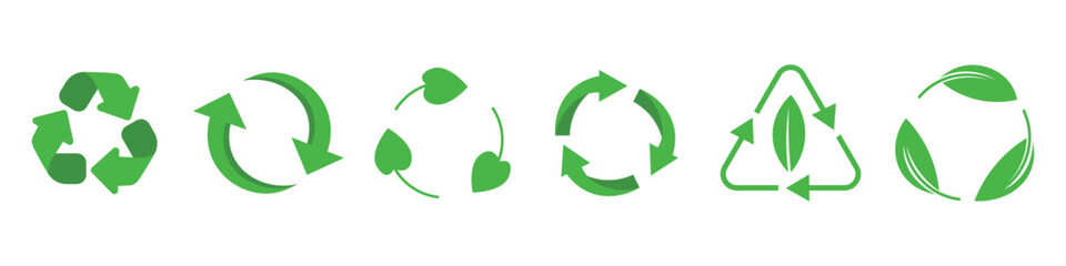 Set of different recycling signs on white background