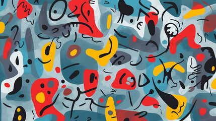 Abstract pattern drawn with the brush on a gray background stock illustration, in the style of graffiti-like lettering, light crimson and teal, bold lines, bright colors, expressive gestures