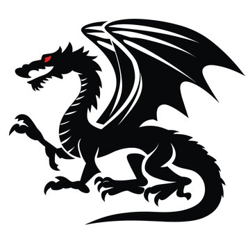 Dragon black and white silhouette illustration.