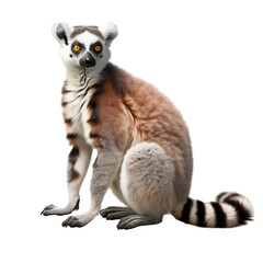 Obraz premium Ring-tailed lemur sitting, isolated on white background