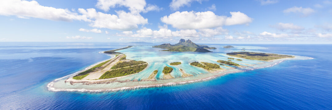 Panoramic aerial view of Bora Bora island, French Polynesia