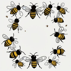 yellow bees forming a circle on a white background with space at the center
