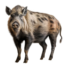Wild boar front view isolated on white, transparent background