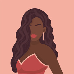Drawn portrait of African-American woman on pink background