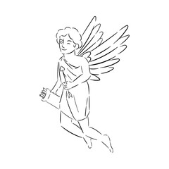 Drawn Cupid with arrows on white background