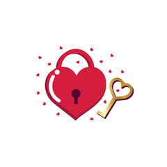 Padlock in shape of heart and key on white background. Valentine's Day celebration