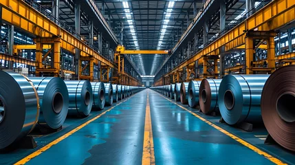 Fotobehang Rolls of galvanized steel sheet inside the factory   © Yi_Studio