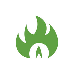 Burning green flame on white background