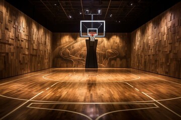 Parquet basketball court design. Generative AI - obrazy, fototapety, plakaty