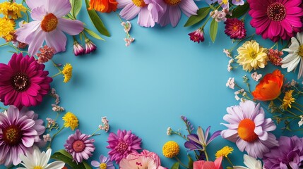 Frame made of different colorful flowers © buraratn