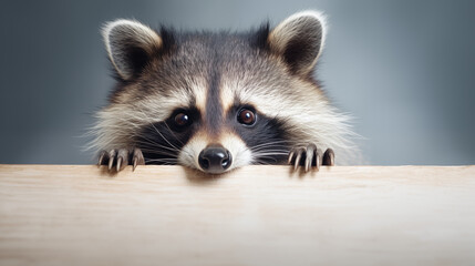 Raccoon looking at the camera with copy space
