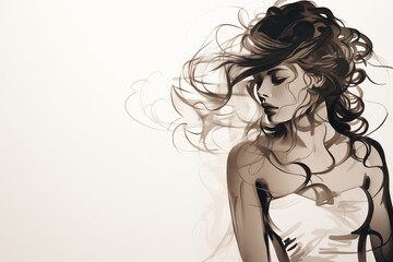 Female silhouette, sketch, beautiful hair as a beauty salon advertising concept