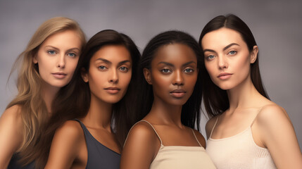Obraz premium Portrait of different women of different races, diverse group of women, different hair types and skin tones.