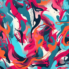 Abstract background drawn with the brush on a gray background illustration, in the style of graffiti lettering, light crimson and teal, bold lines, bright colors, expressive gestures, bold colors 1:1