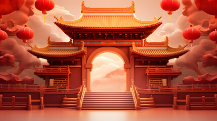 stage background of traditional chinese new year with open doors