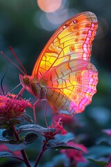 A brightly lit beautiful butterfly illustration with vibrant colors. 