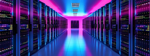 Foto op Canvas the server room in the rack with colorful lights on it © Asep