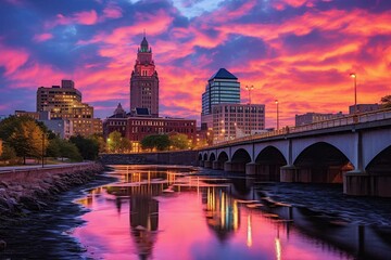 Cityscape of Hartford, Connecticut, USA. Generative AI