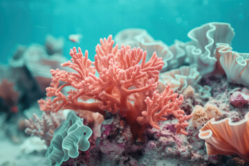 Fototapeta na wymiar Colorful Underwater Coral Reef: A Captivating Journey into the Vibrant Aquatic Life of the Deep Blue Ocean
