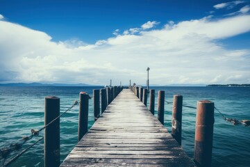 Obraz premium A Wooden Dock Extending Into the Ocean