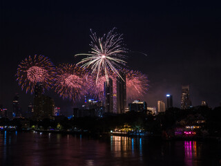 Fireworks is beautiful at night, seen in the New Year holidays for tourists to take pictures during public travel.