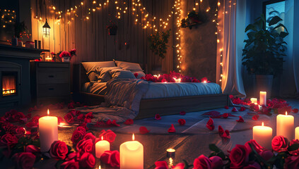 valentines day bedroom with lights