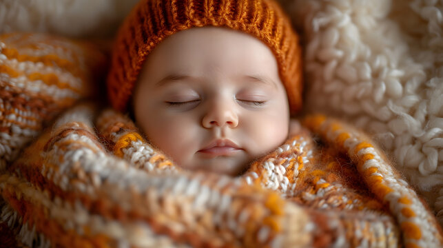 Close-up image of infant sleeping in wide shot
