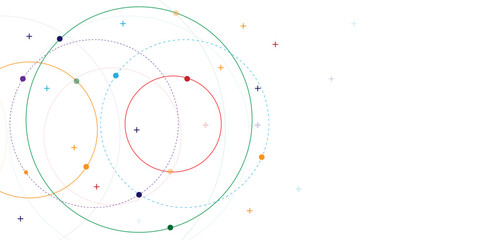 Abstract geometric background with plexus circles. Vector illustration of minimalistic design, science and technology background design.