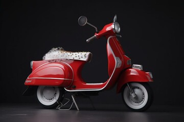 A scooter decorated as Santa Claus, isolated from the background. Generative AI