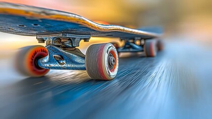 Vibrant close up of colorful skateboard wheels and bearings under dynamic lighting