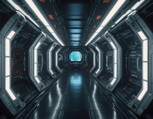 Space station or spaceship sci-fi style corridor or room.  Ultra modern sci-fi design.