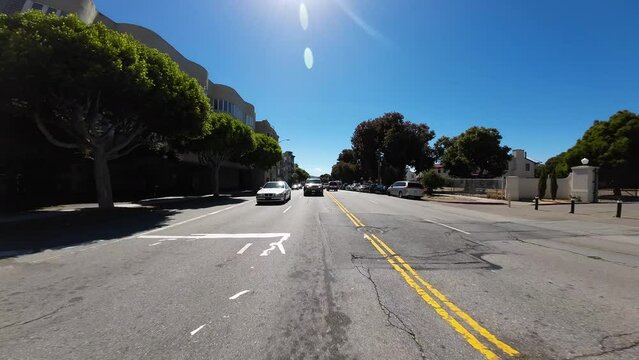 San Francisco Fort Mason Bay St Eastbound Rear View 02 at Van Ness Ave Driving Plate California USA Ultra Wide