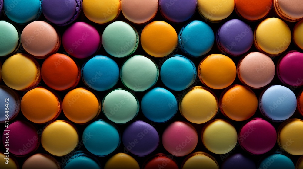 Poster colorful macarons arranged in a pattern rainbow macarons in vibrant and striking pattern