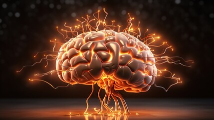 Human brain lighting up with electrical activity and energy. copy space for text.