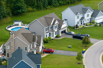 Housing market in the USA. Residential homes in suburban sprawl development in Rochester, New York....