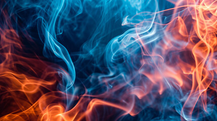 Colorful smoke of orange, yellow and blue on a black isolated background. Background from the smoke of vape