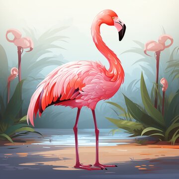 Beautiful pink flamingo bird scenery nature picture Ai generated art