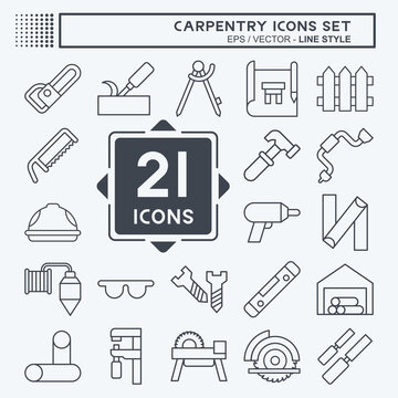 Icon Set Carpentry. related to building tool symbol. line style. simple design editable. simple illustration