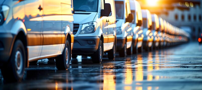 White delivery vans parked in a clear area, ready for efficient distribution and transportation